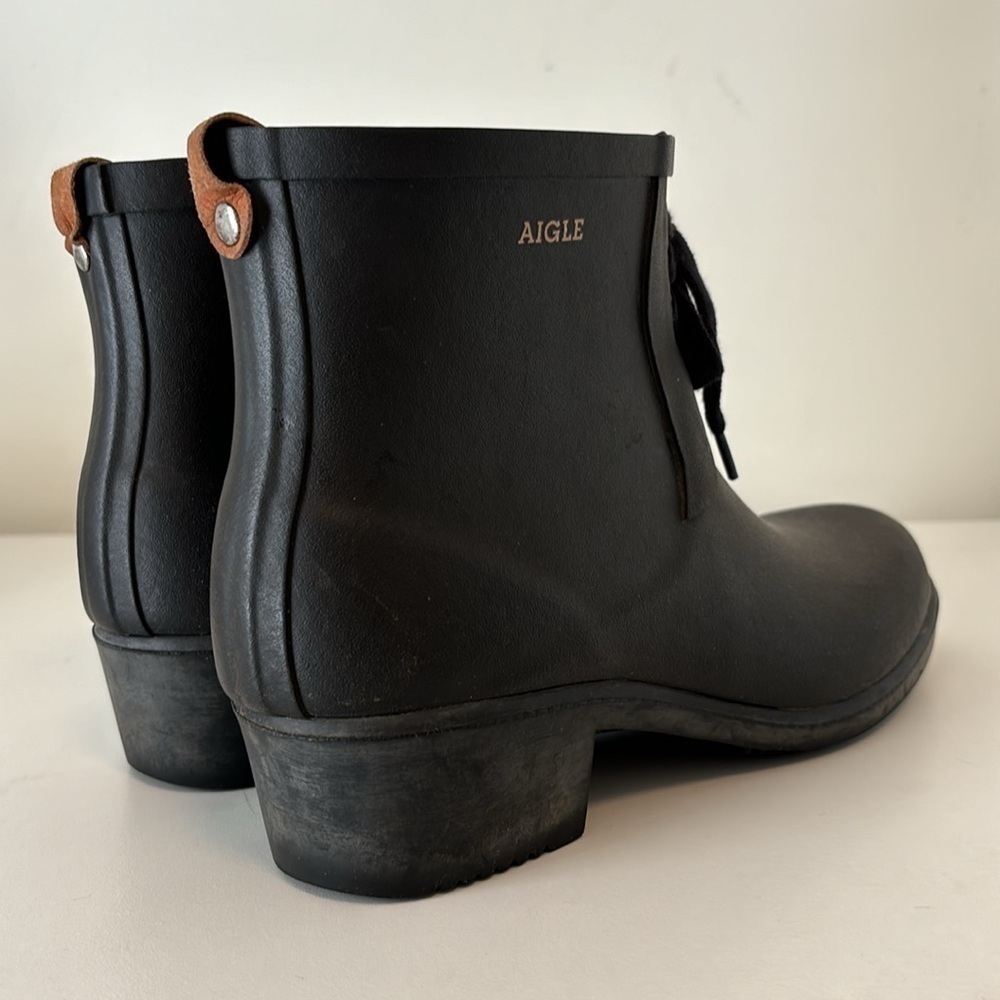 Aigle Miss Juliette Bottillon lace up rain boots in black size 40 - Picture 3 of 11